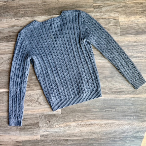 Lauren Ralph Lauren Gray Cable Knit V-Neck Sweater – Women’s Small, 100% Cotton - Picture 14 of 15